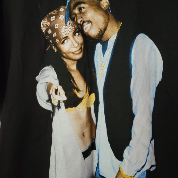 Playerytee Aaliyah Tupac Black Graphic T-Shirt Rap Hip Hop Men's Women's XL - Picture 1 of 5